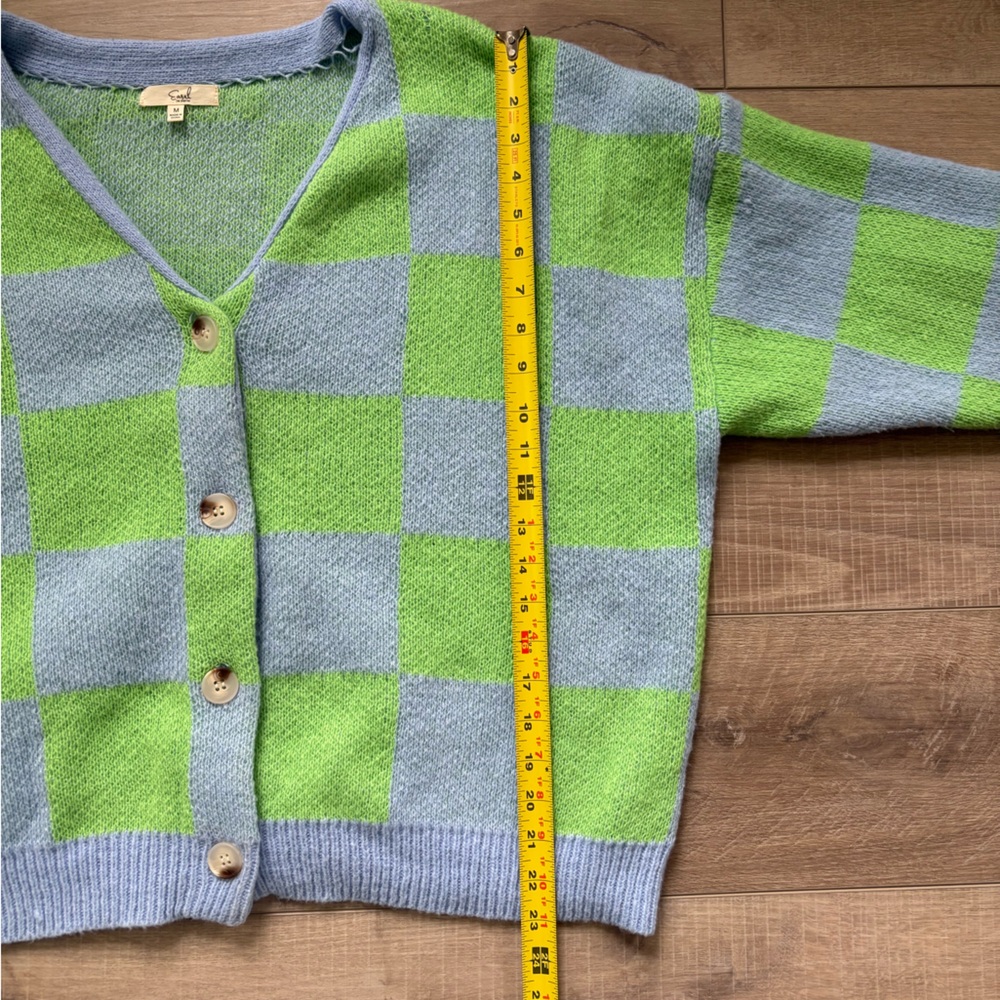 Easel Green and Blue Checkered Cardigan - Picture 6 of 7